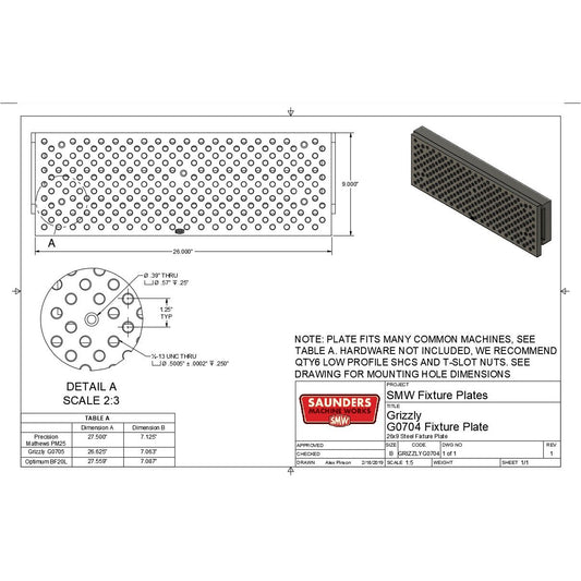 Grizzly G0704 Aluminum Fixture Tooling Plate